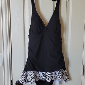 Black one piece bathing suit with ruffle skirt NWT Apt 9